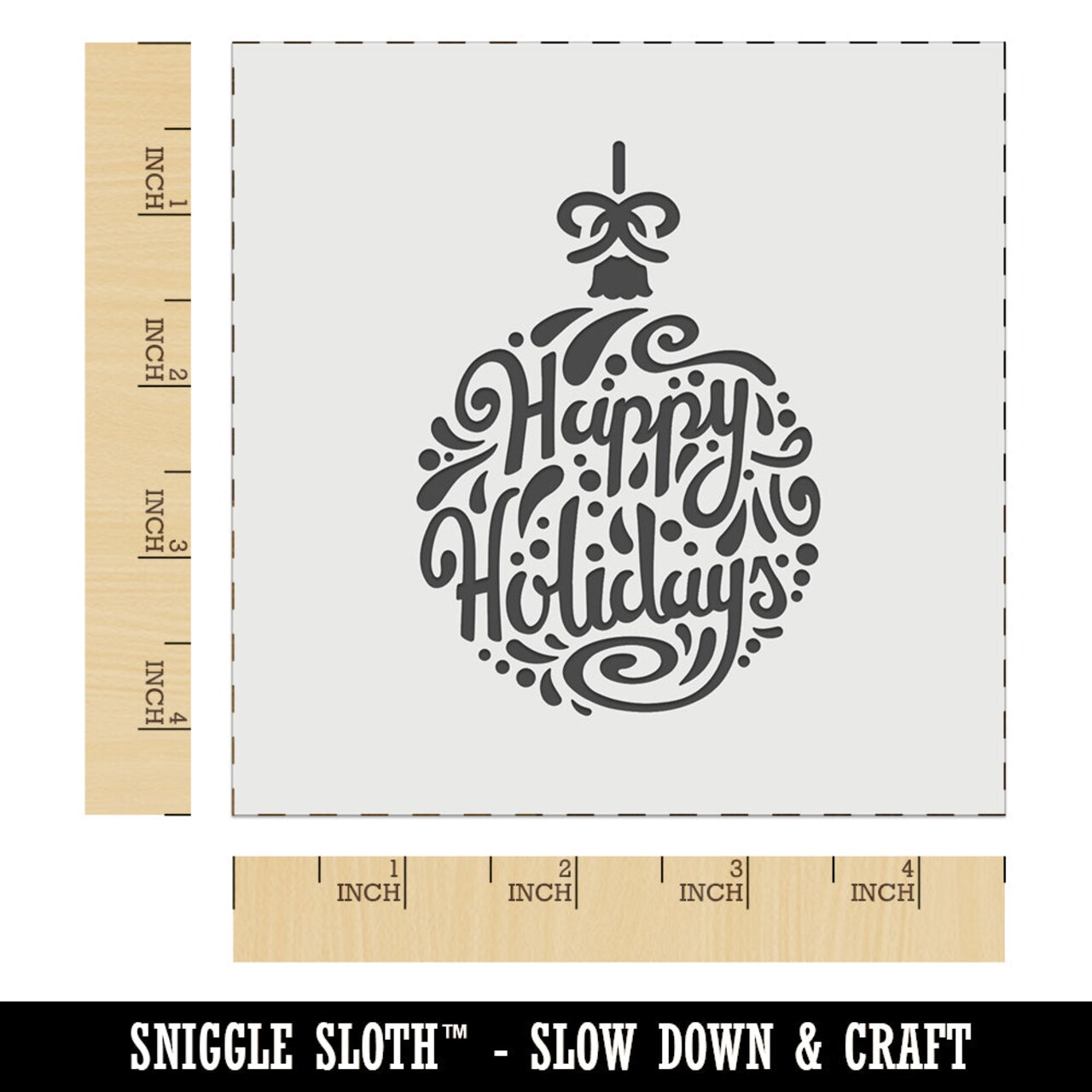Happy Holidays Cursive on Ornament Christmas Wall Cookie DIY Craft Reusable Stencil